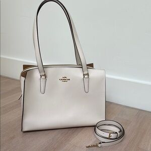 Coach Tatum Cream Leather Tote Bag